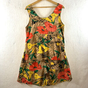 VTG Women 2 pc Set Tank‎ Shorts Sz S Tropical Island Tiki Party Hawaiian Resort